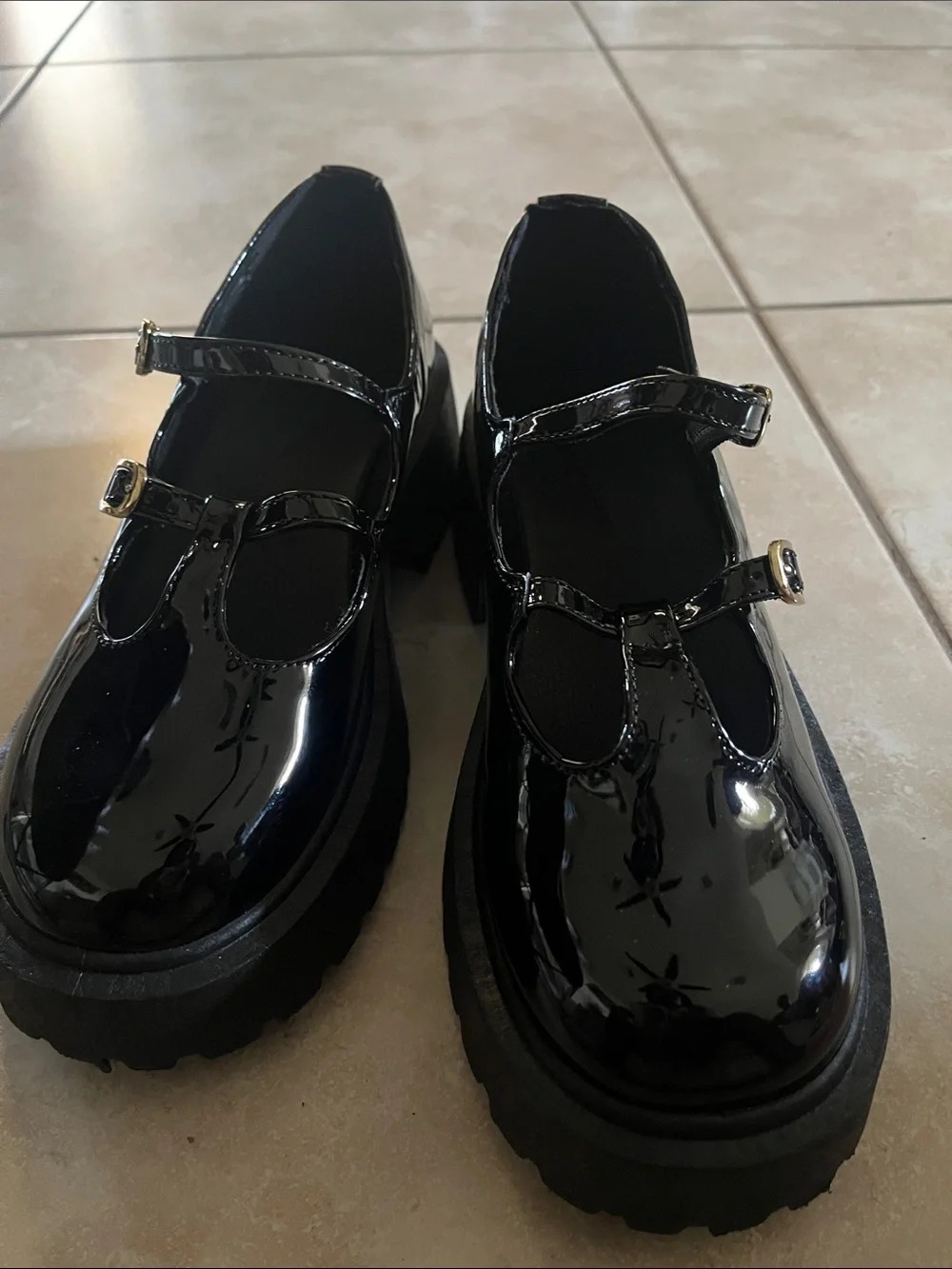 Wild Diva Black Patent Mary Jane Platform Shoes